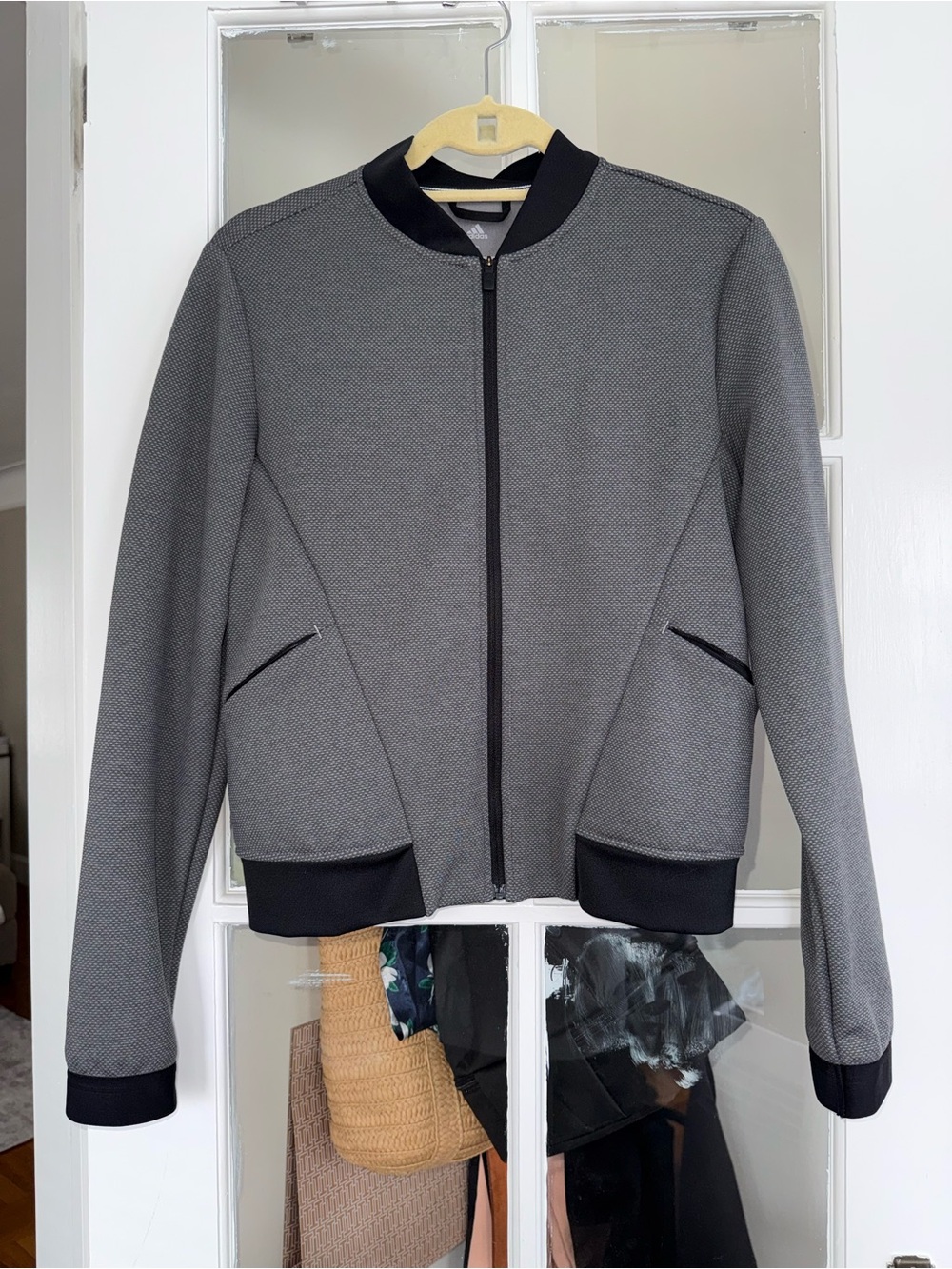 adidas Grey Textured Bomber Jacket with Black Trim